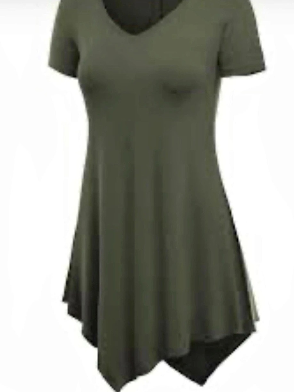 Women Tunic Top Size 3XL Olive Green Polyester Knit V-Neck Short Sleeve Asym Hem